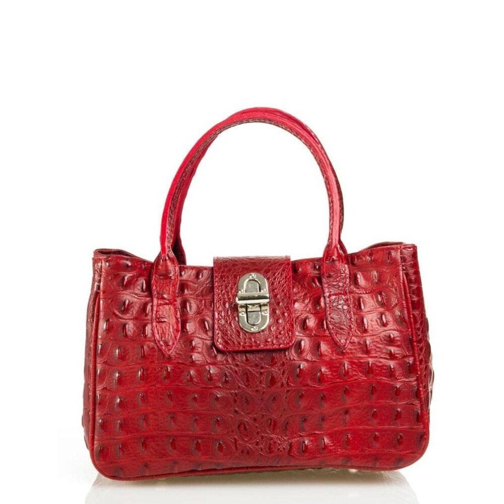 Small Genuine Leather Croc Embossed Tote Handbag
